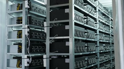 An illustration of a traditional mining rig setup, showcasing the hardware involved in cryptocurrency extraction